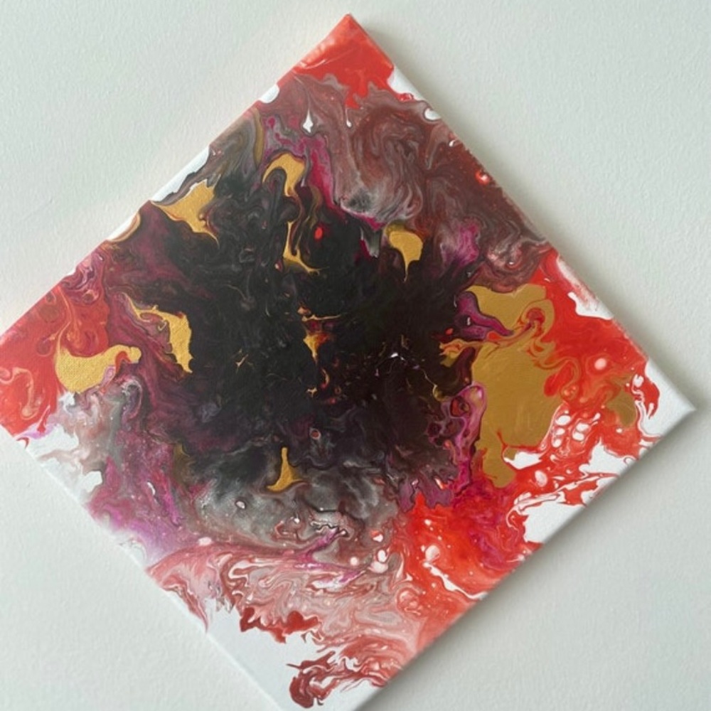 SALE-Fluid art painting, orange Abstract Painting - Picture 2 of 3